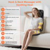 Massage seat cushion providing deep massage for the back, neck and shoulders at home or in the office.