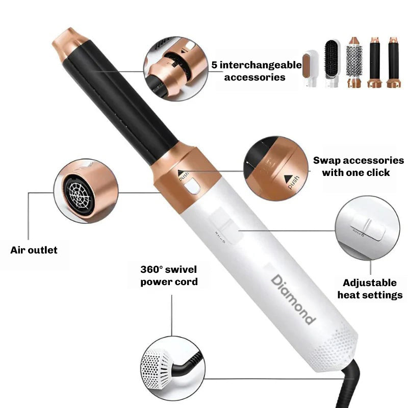 5 in 1 air styler with adjustable heat settings for different hair types