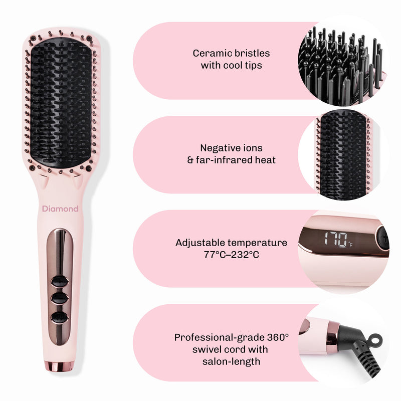 Heated straightening brush with advanced ionic technology to reduce static and frizz