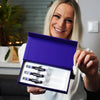 Woman with Diamond Smile purple colour-correcting tooth-whitening gel.
