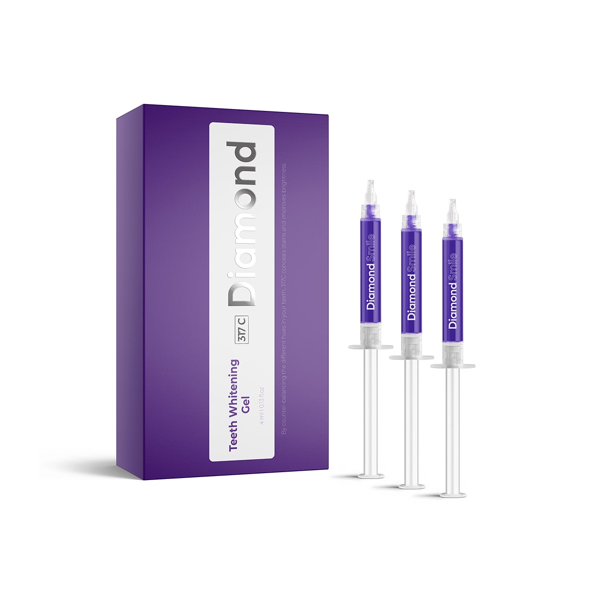 Diamond Smile purple colour-correcting tooth-whitening gel on a white background