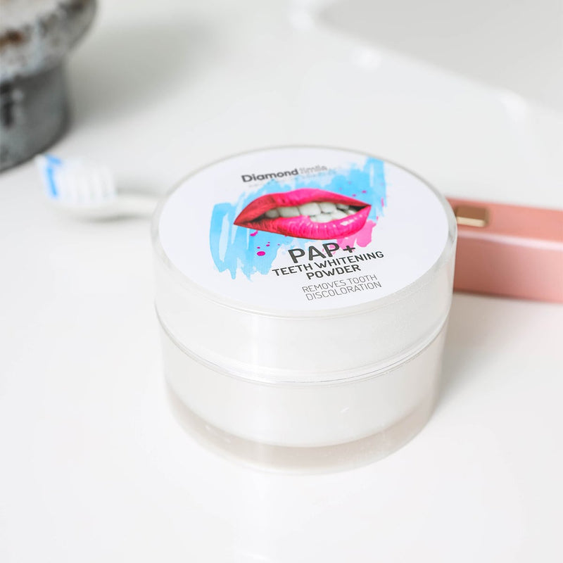 Diamond Smile PAP+ Teeth Whitening Powder for brushing teeth with a toothbrush