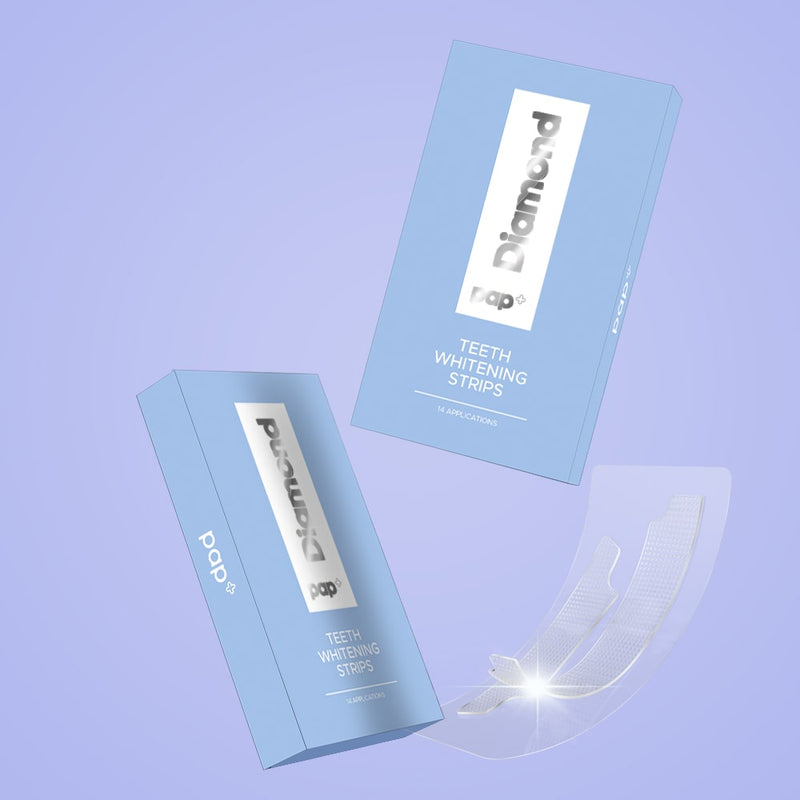 Two packs of White Strips PAP+ tooth whitening strips from Diamond Smile