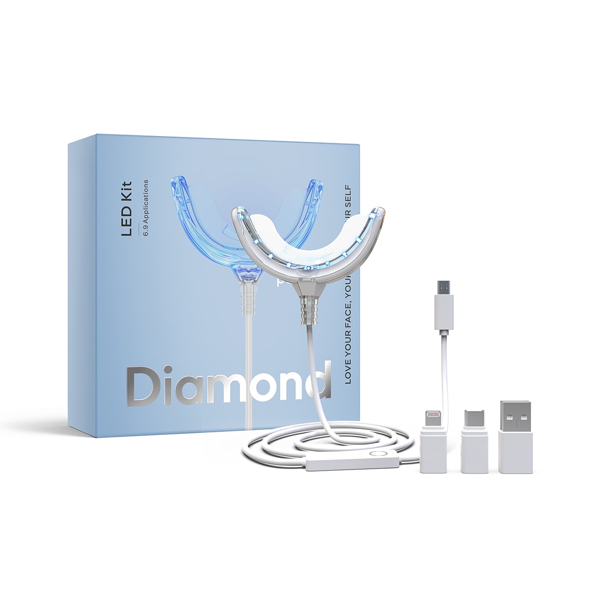 Diamond Smile Power+ phone-bleaching mouthpiece with LED tray