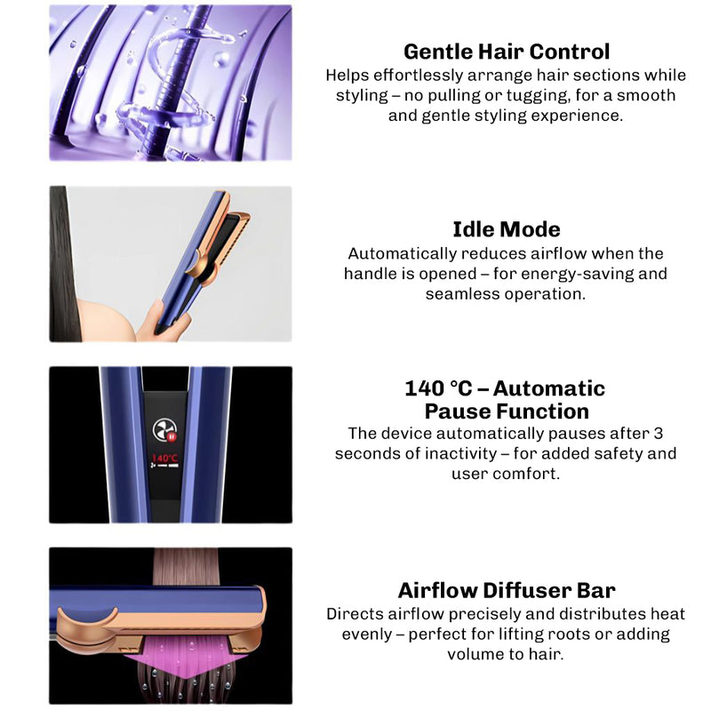 Air straightener designed to create a smooth and shiny finish