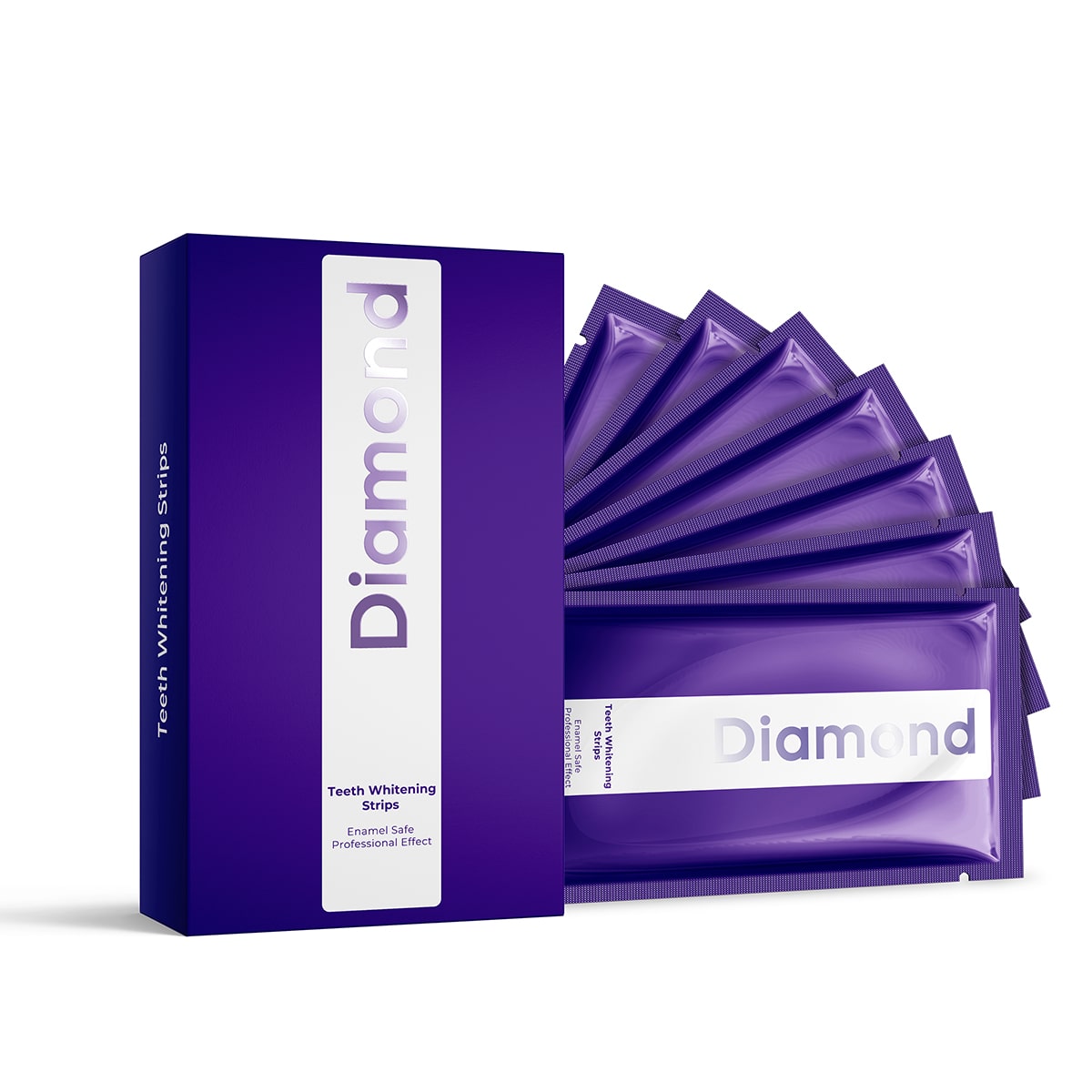 Diamond Smile purple tooth whitening strips for home whitening with white background