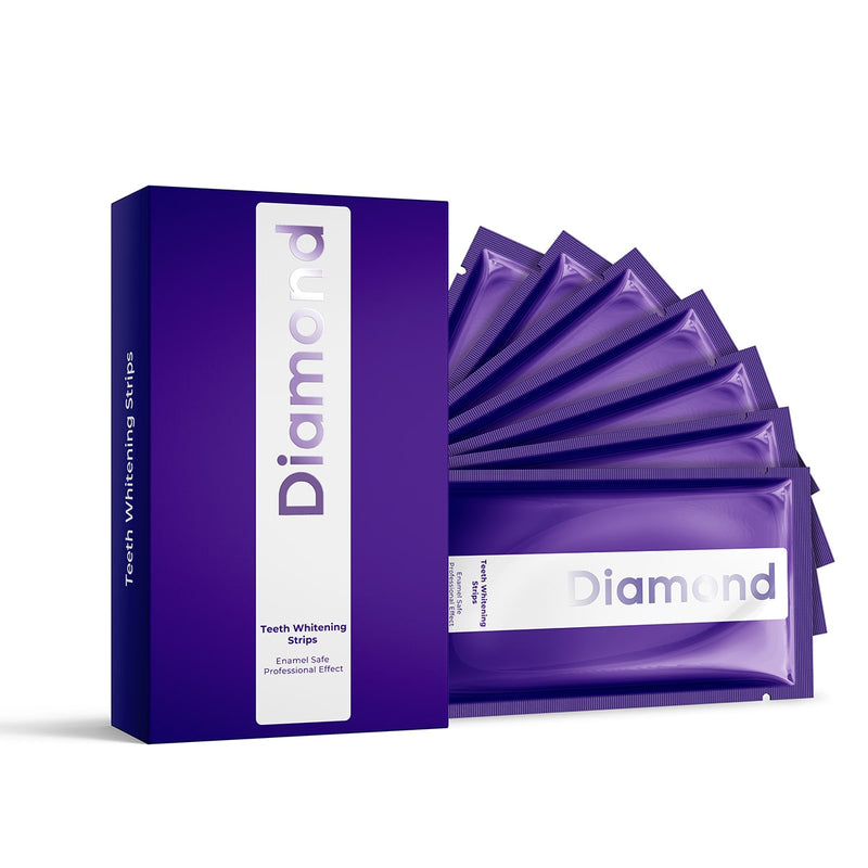 Diamond Smile purple tooth whitening strips for home whitening with white background