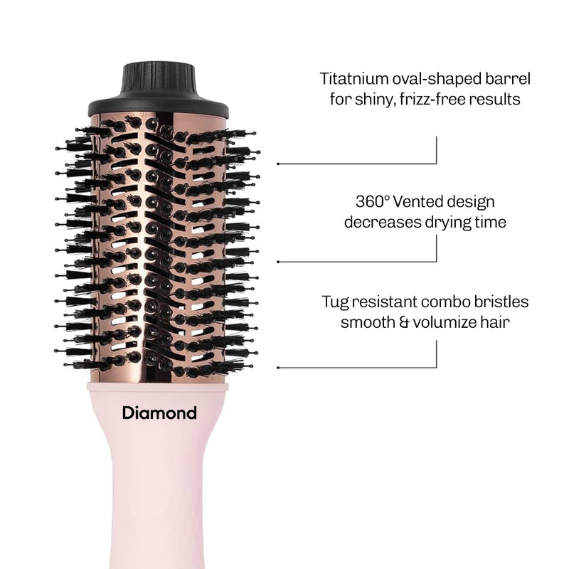 Titanium oval hot air brush for controlled styling and added fullness