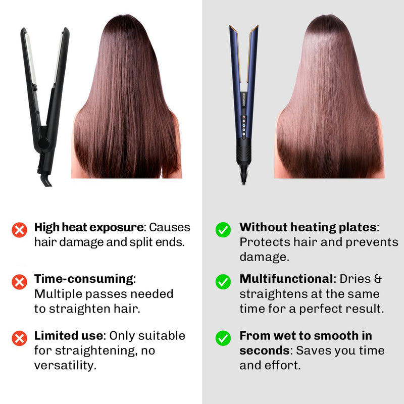 Wet to straight air styler suitable for different hair types