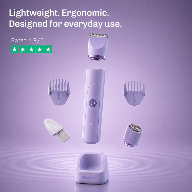 Diamond TrimCare body trimmer for gentle and precise hair removal across the entire body.