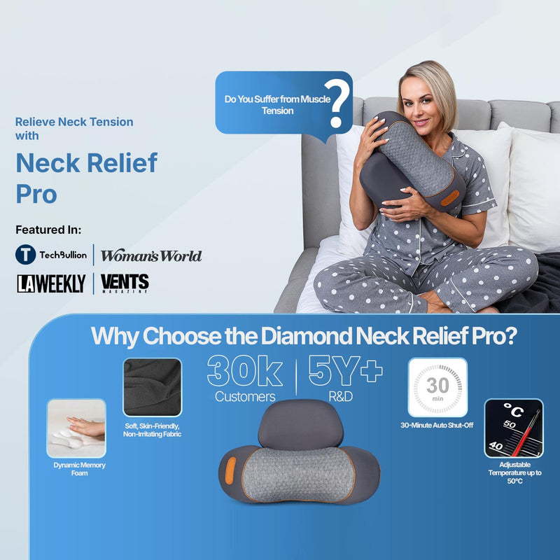 Heated massage pillow providing comfortable warmth and gentle massage for the neck and shoulders.