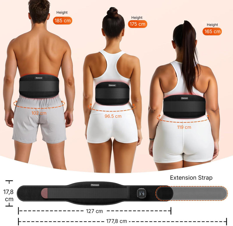 Lower back massage belt supporting everyday comfort with soothing vibration and LED light.