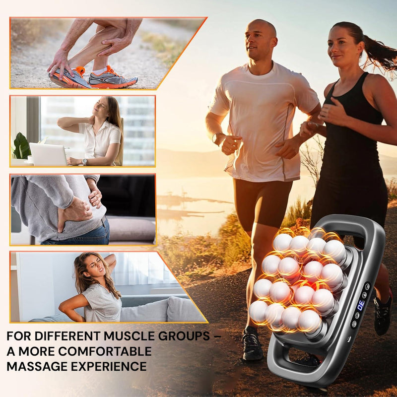 Massage gun for back muscles providing targeted deep tissue percussion massage.