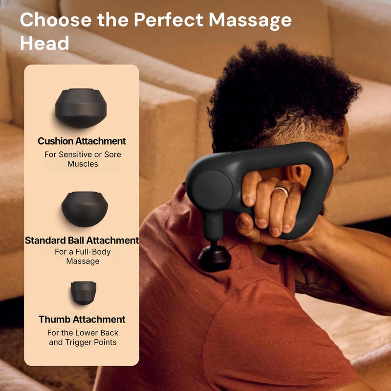 Massage gun for neck and shoulders with interchangeable massage heads for personalised treatments.