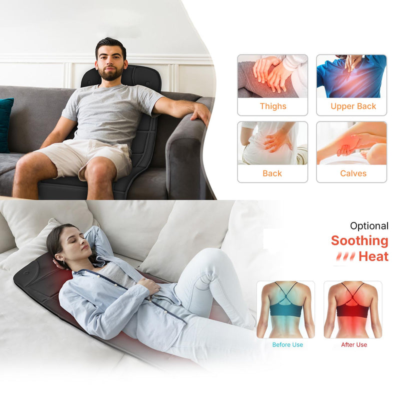 Massage mat with heat helping to relax tired muscles after work or exercise.