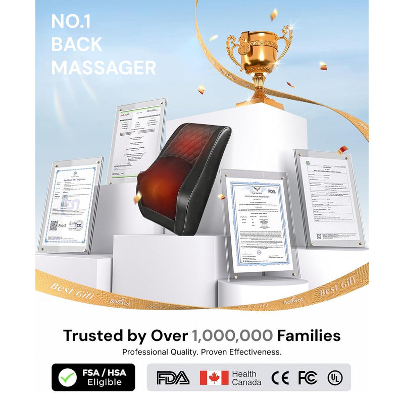 Massage pillow with heat and adjustable intensity settings for personalised comfort.