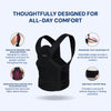 Posture support brace with adjustable straps and breathable mesh for comfortable all-day wear.