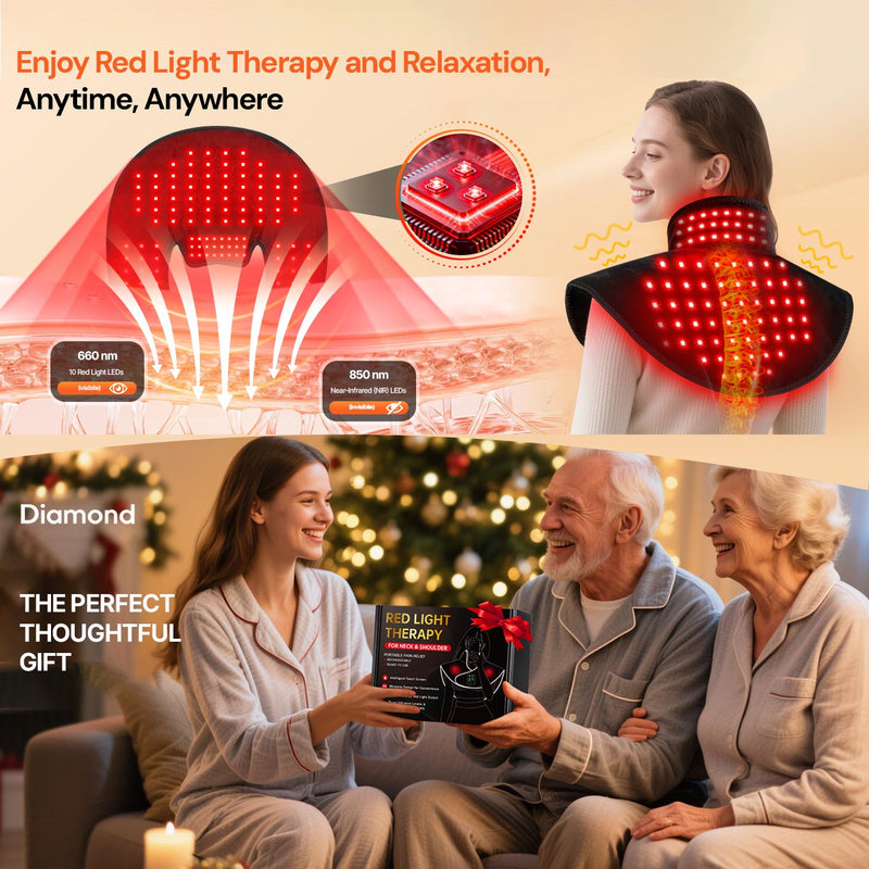 Red light therapy for the neck with adjustable light modes and personalised intensity settings.
