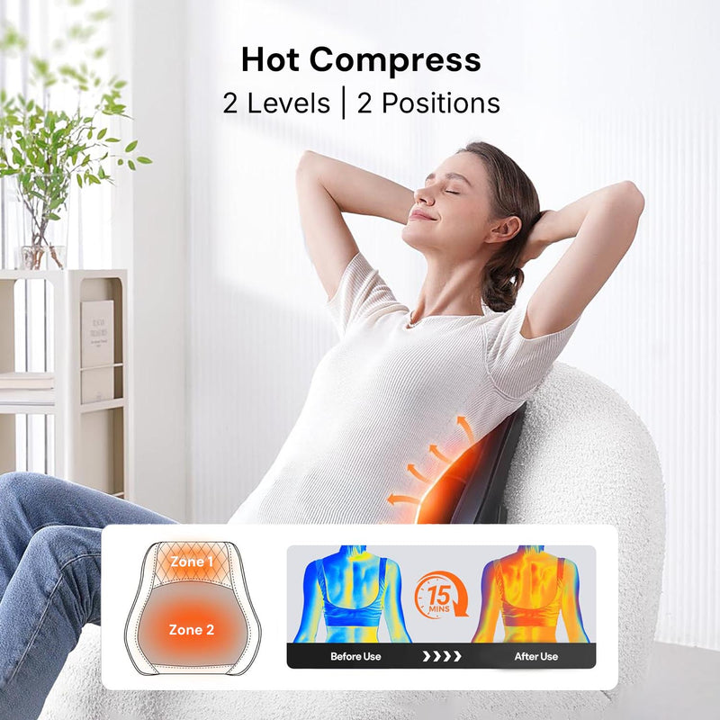 Shoulder massager with rotating massage nodes to help relax tired and tense muscles.