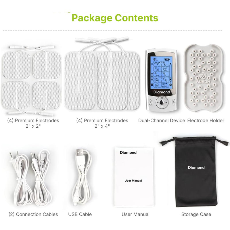 TENS therapy device with comfortable electrode pads for targeted electrical stimulation.