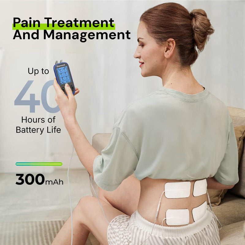 Wireless EMS machine with rechargeable battery for convenient use at home, work or while travelling.